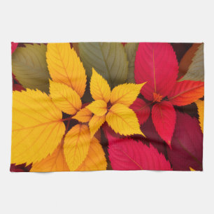 Colourful Autumn Leaves Botanical Design Tea Towel