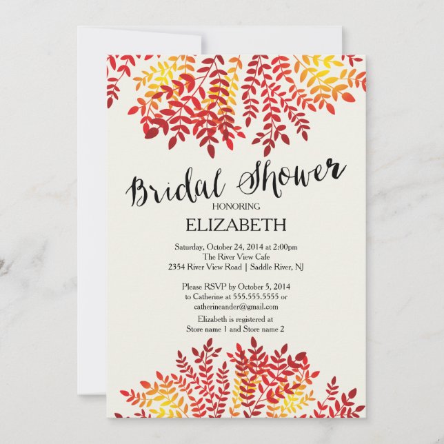 Colourful Autumn Leaves Bridal Shower Invitation (Front)