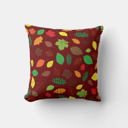 Colourful Autumn Leaves Burgundy Pattern Cushion