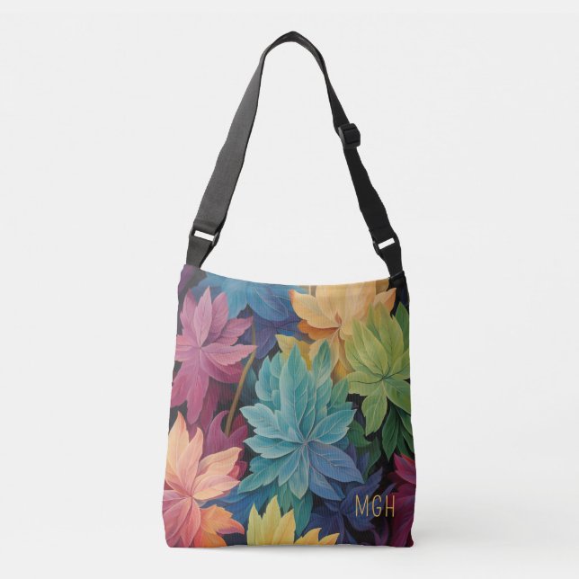 Colourful Autumn Leaves Custom Monogram Crossbody Bag (Front)