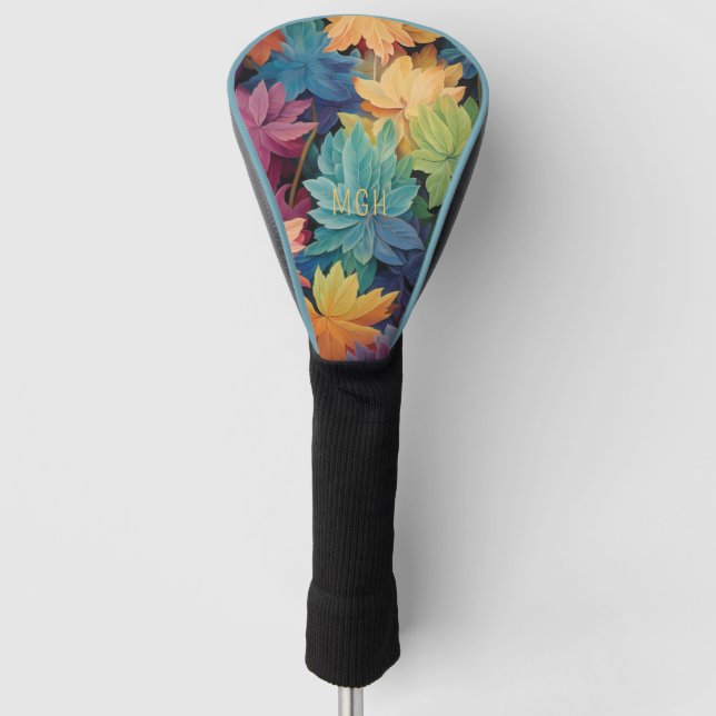 Colourful Autumn Leaves Custom Monogram Golf Head Cover (Front)