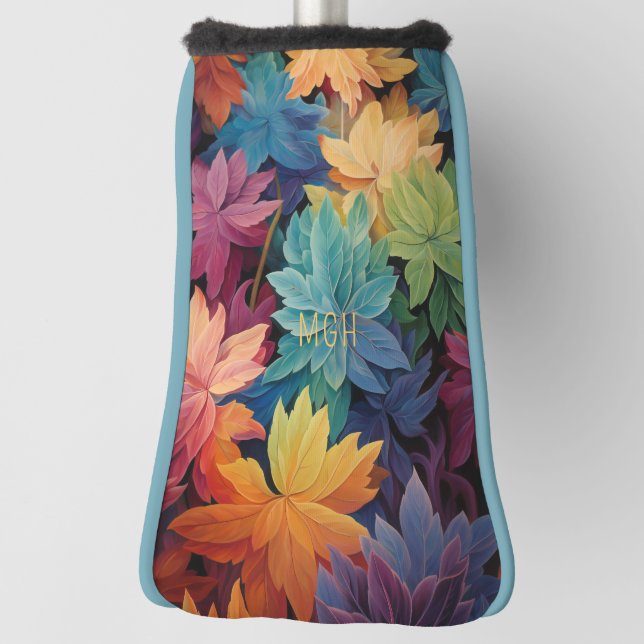 Colourful Autumn Leaves Custom Monogram Golf Head Cover (Rotate 90)