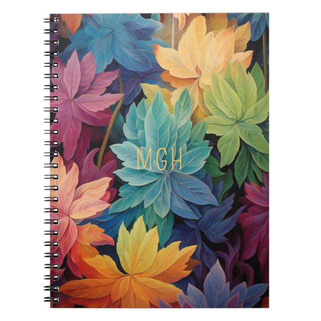 Colourful Autumn Leaves Custom Monogram Notebook (Front)