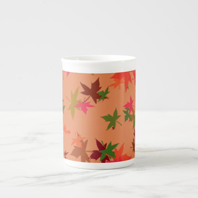 Colourful autumn leaves design bone china mug (Front)