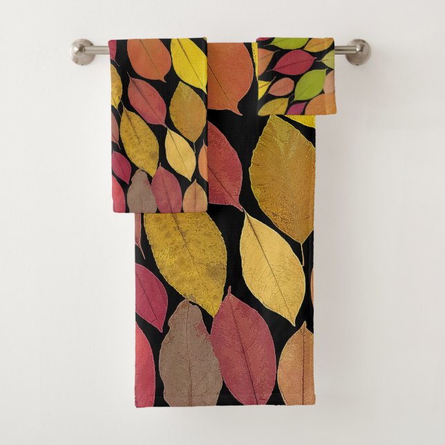 Colourful Autumn Leaves Foliage Acrylic Artwork | Bath Towel Set (Insitu)