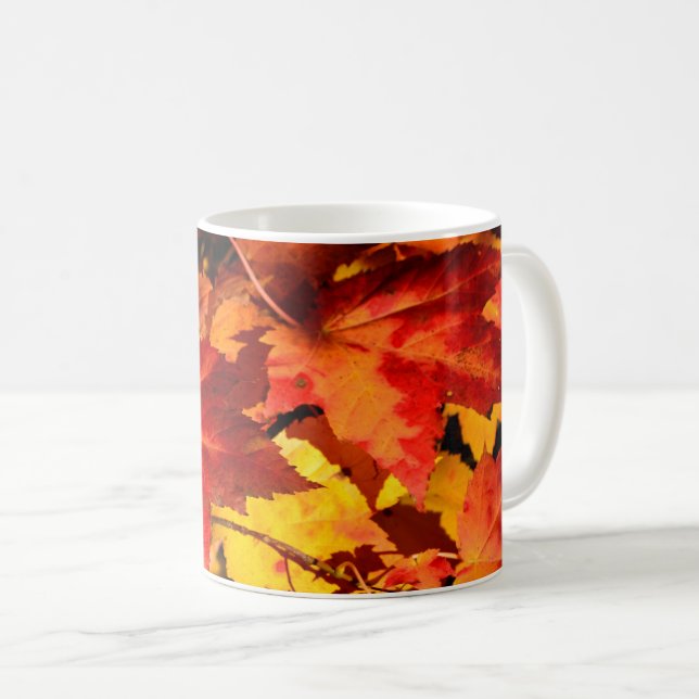 Colourful Autumn Leaves, gold red orange maple lea Coffee Mug (Front Right)