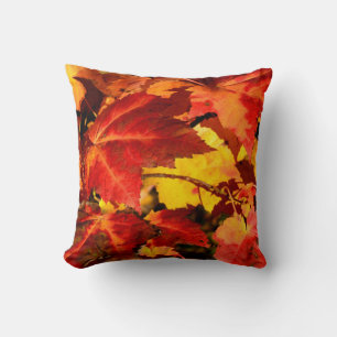 Colourful Autumn Leaves, gold red orange maple lea Cushion