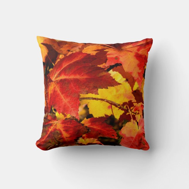 Colourful Autumn Leaves, gold red orange maple lea Cushion (Front)