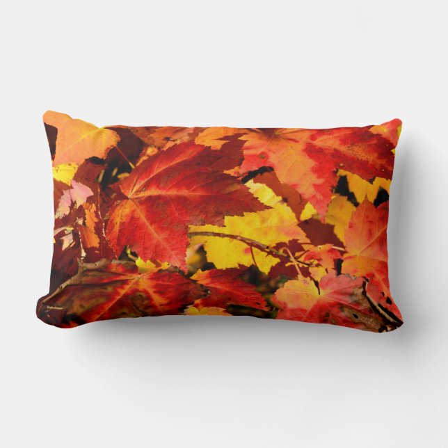 Colourful Autumn Leaves, gold red orange maple lea Lumbar Cushion (Front)