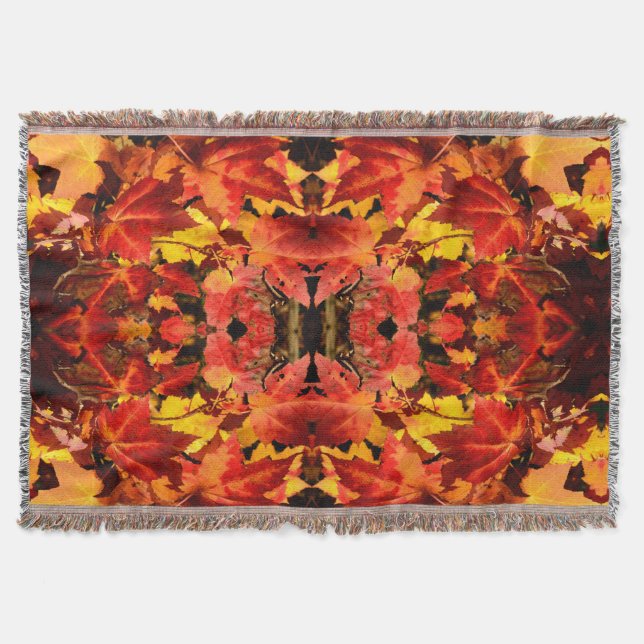 Colourful Autumn Leaves, gold red orange maple lea Throw Blanket (Front)