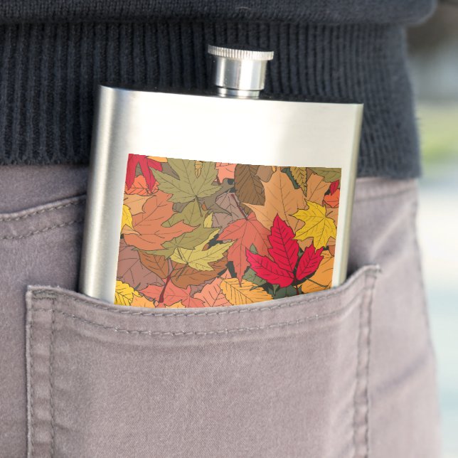 Colourful autumn leaves hip flask (In Situ)