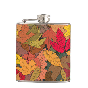 Colourful autumn leaves hip flask