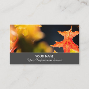Colourful autumn leaves in golden sunset mood business card