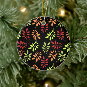 Colourful Autumn Leaves in Warm Tones Ceramic Orna Tree Decoration