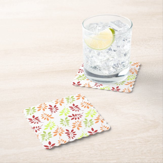 Colourful Autumn Leaves in Warm Tones Paper Coaster (Insitu)