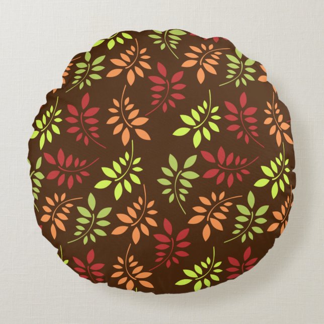 Colourful Autumn Leaves in Warm Tones Round Cushion (Front)