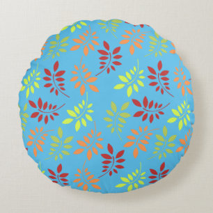 Colourful Autumn Leaves in Warm Tones Round Cushion