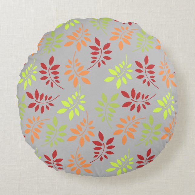 Colourful Autumn Leaves in Warm Tones Round Cushion (Front)