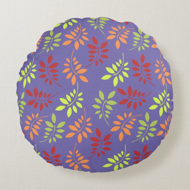 Colourful Autumn Leaves in Warm Tones Round Cushion (Front)