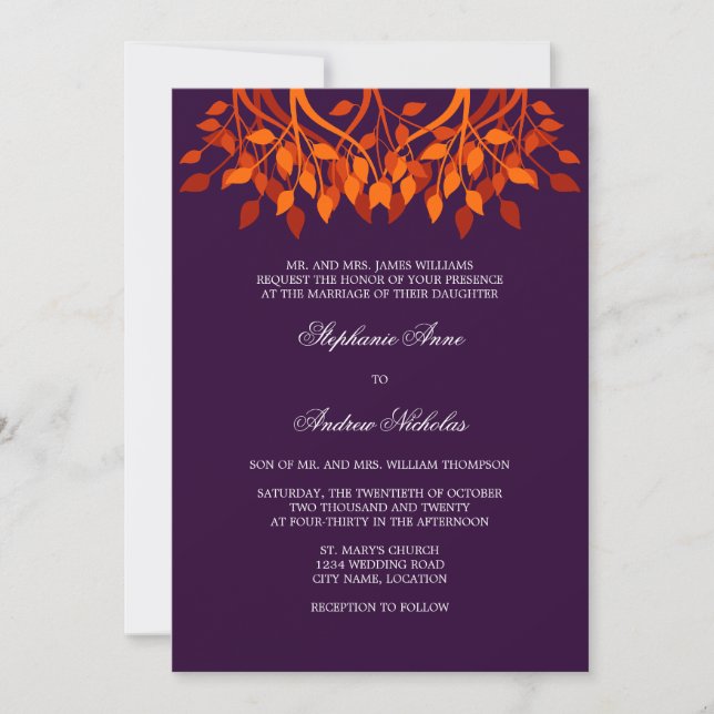 Colourful Autumn Leaves Monogram Wedding Invitatio Invitation (Front)