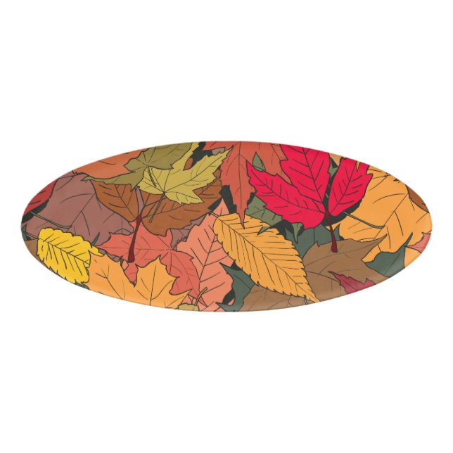 Colourful autumn leaves name tag (Front)
