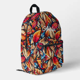 Colourful autumn leaves Nature lover custom name Printed Backpack
