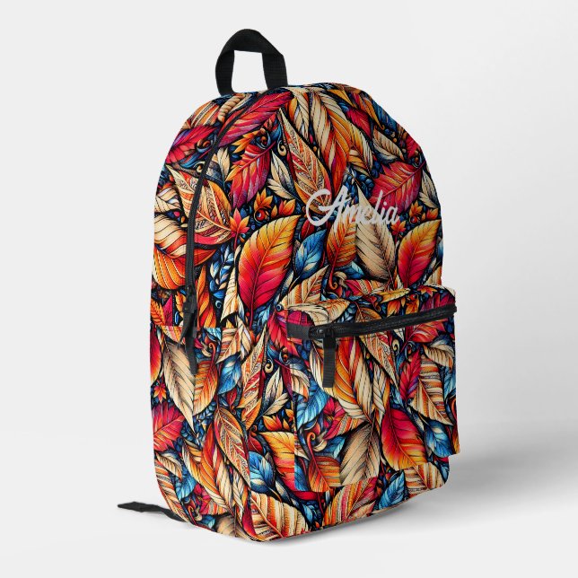 Colourful autumn leaves Nature lover custom name Printed Backpack (Back Corner Left)