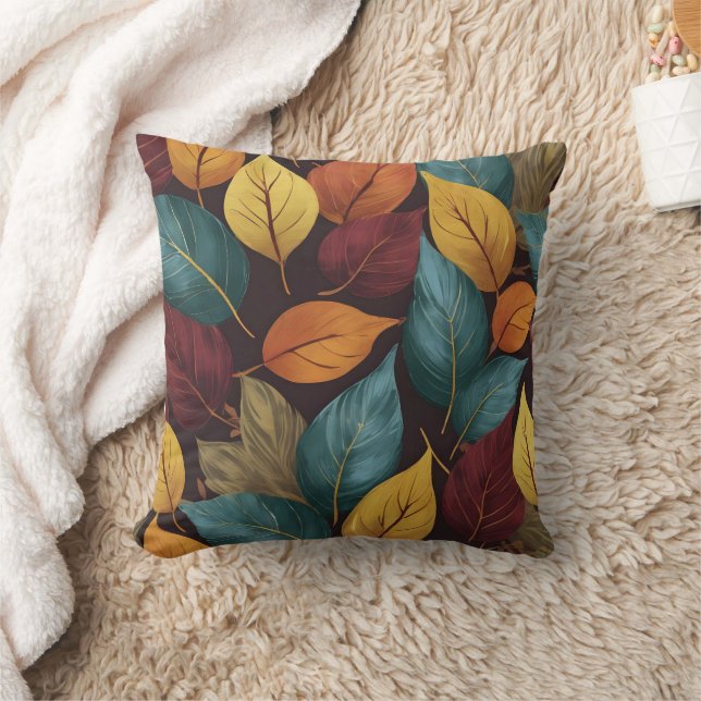 Colourful autumn leaves on a dark background cushion (Blanket)