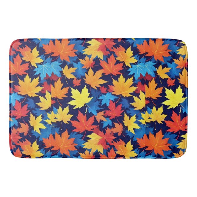 Colourful Autumn Leaves On Dark Blue Background Bath Mat (Front)