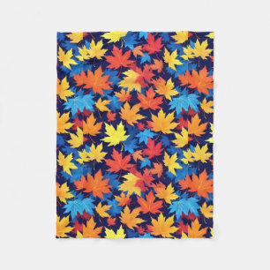 Colourful Autumn Leaves On Dark Blue Background Fleece Blanket