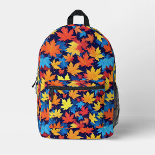Colourful Autumn Leaves On Dark Blue Background Printed Backpack