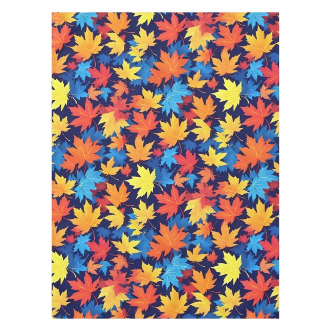 Colourful Autumn Leaves On Dark Blue Background Tablecloth (Front)