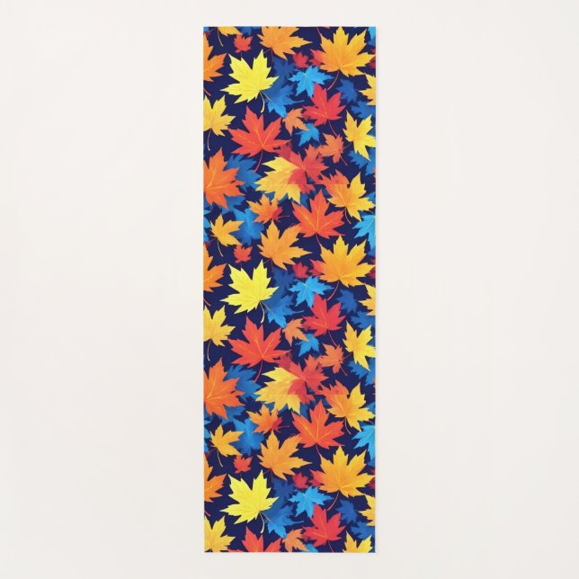 Colourful Autumn Leaves On Dark Blue Background Yoga Mat (Front)