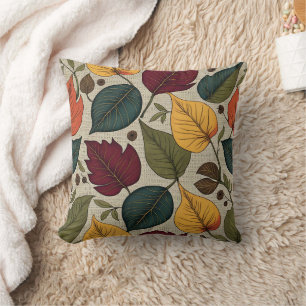 Colourful autumn leaves on textured background cushion