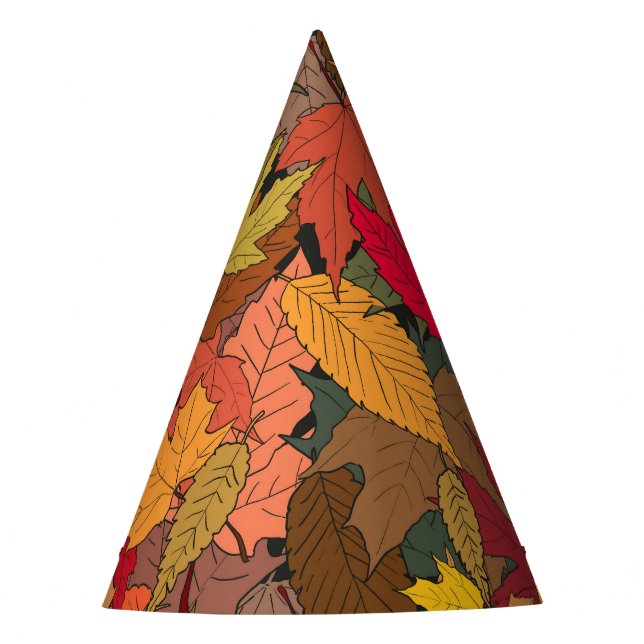 Colourful autumn leaves party hat (Front)