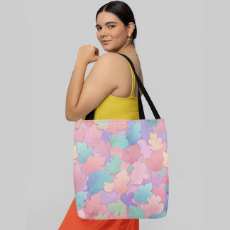 Colourful autumn leaves pastel background tote bag