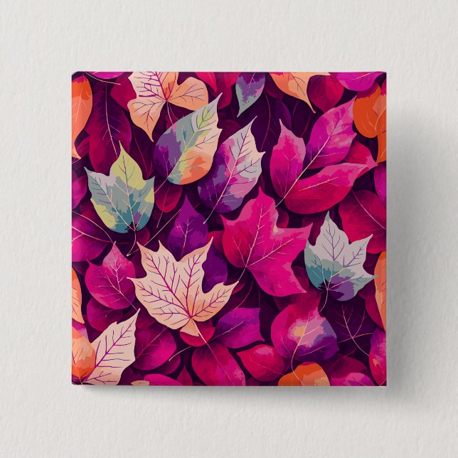 Colourful Autumn Leaves Pattern-68218 15 Cm Square Badge (Front)