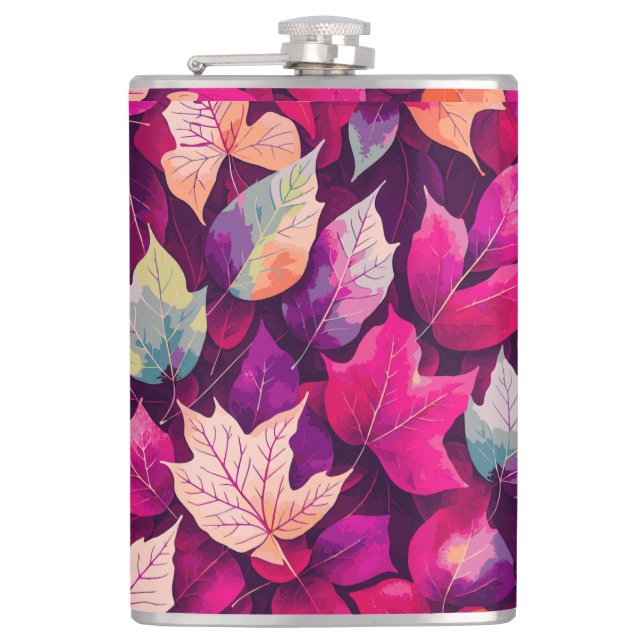 Colourful Autumn Leaves Pattern-68218 Hip Flask (Front)