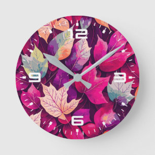 Colourful Autumn Leaves Pattern-68218 Round Clock