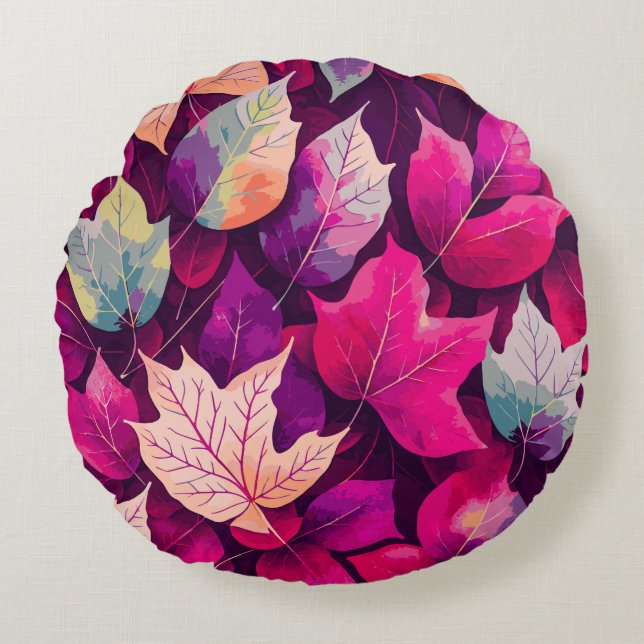 Colourful Autumn Leaves Pattern-68218 Round Cushion (Front)