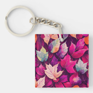 Colourful Autumn Leaves Pattern Key Ring