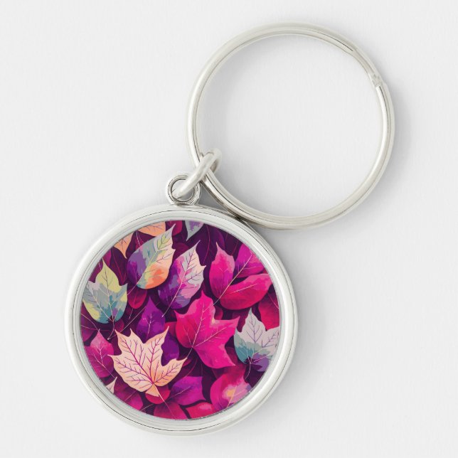 Colourful Autumn Leaves Pattern  Key Ring (Front)