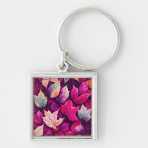 Colourful Autumn Leaves Pattern Key Ring