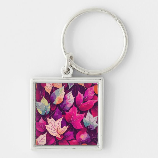 Colourful Autumn Leaves Pattern  Key Ring (Front)