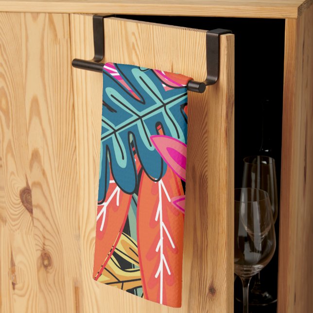 Colourful Autumn Leaves Pattern Tea Towel (Thirds Fold)