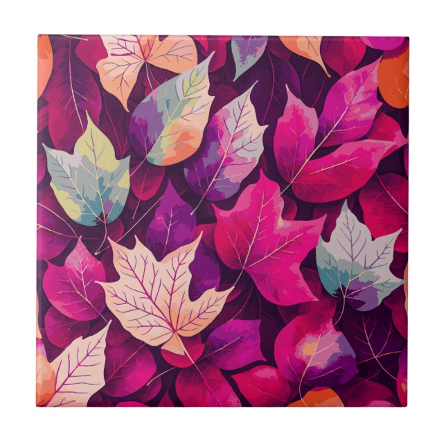 Colourful Autumn Leaves Pattern  Tile (Front)