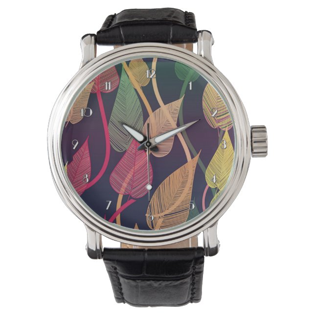Colourful Autumn Leaves Pattern Wrist Watch (Front)