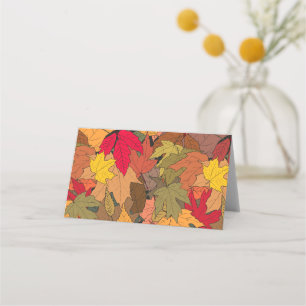Colourful autumn leaves place card