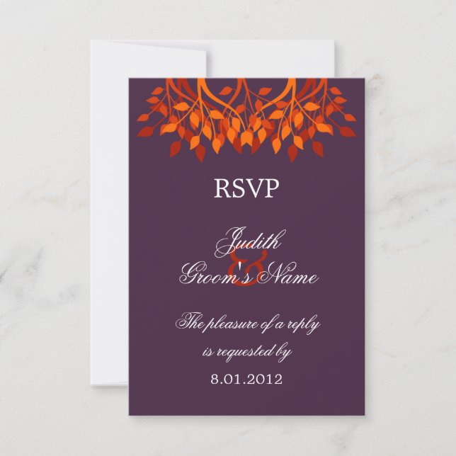 Colourful Autumn Leaves Plum Orange RSVP Cards (Front)
