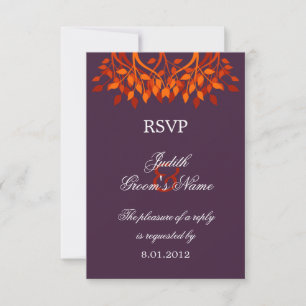 Colourful Autumn Leaves Plum Orange RSVP Cards